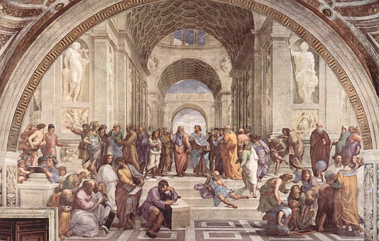 Art School of Athens - Raphael - Aristotle choosing the Heavens, Plato choosing the Earth